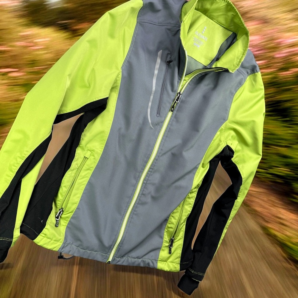 Elevate Sport Jacket Womens Large Grey Lime Green Windbreaker Full Zip Run‎